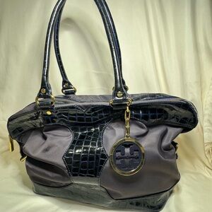 Tory Burch Black and Gray Embossed Shoulder Bag
